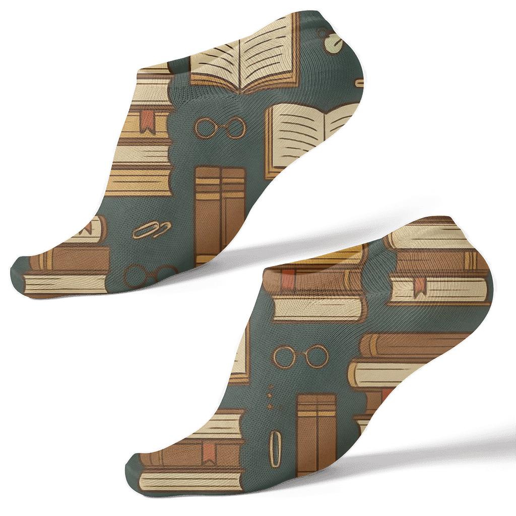Bookmarks And Book Spines In Librarian Style designer print ankle socks