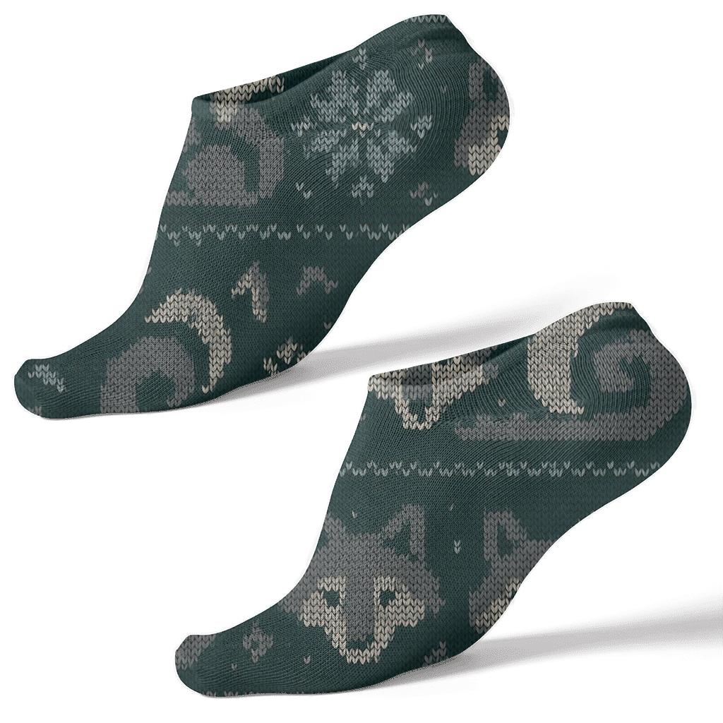 Knitted Twilight Fair Isle Gray Wolf Troupe stylish athletic ankle socks