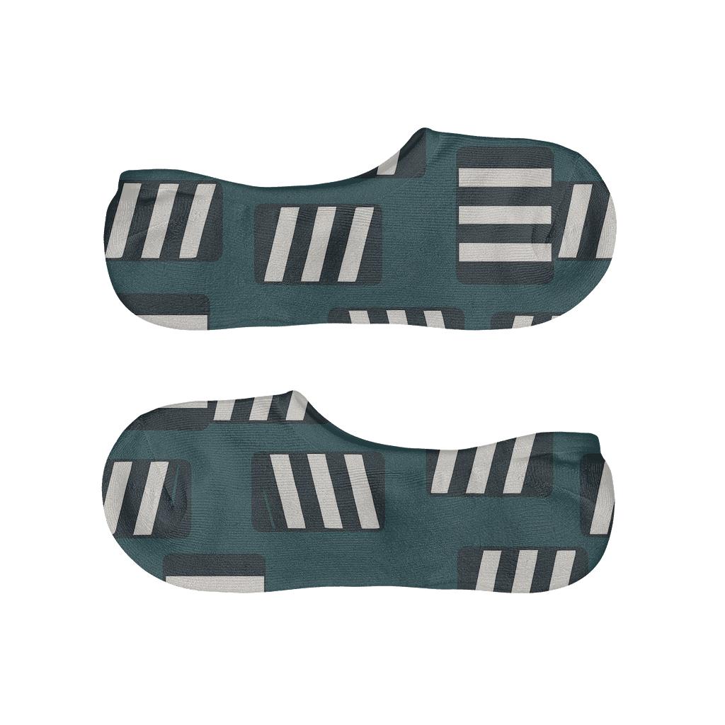 Teal Inlay Zebra Crossing Stripe Blocks custom no-show socks