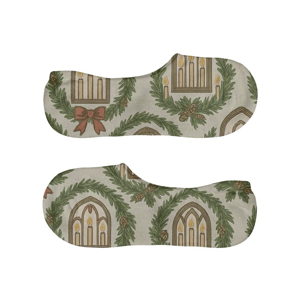 Vintage Poster Wreath Grid With Advent Wreath personalized no-show socks