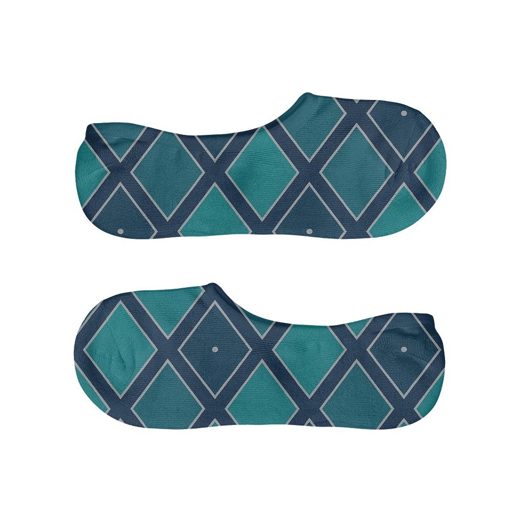 Teal And White Diagonal Diamond Check With Tonal Gradient Inset Dots comfortable low-cut socks