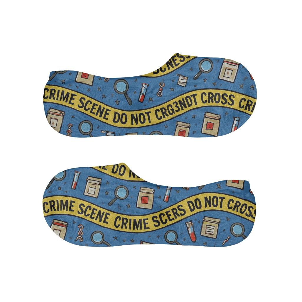 Forensic Scientist Crime Scene Tape Wave Pattern anti-slip no-show socks