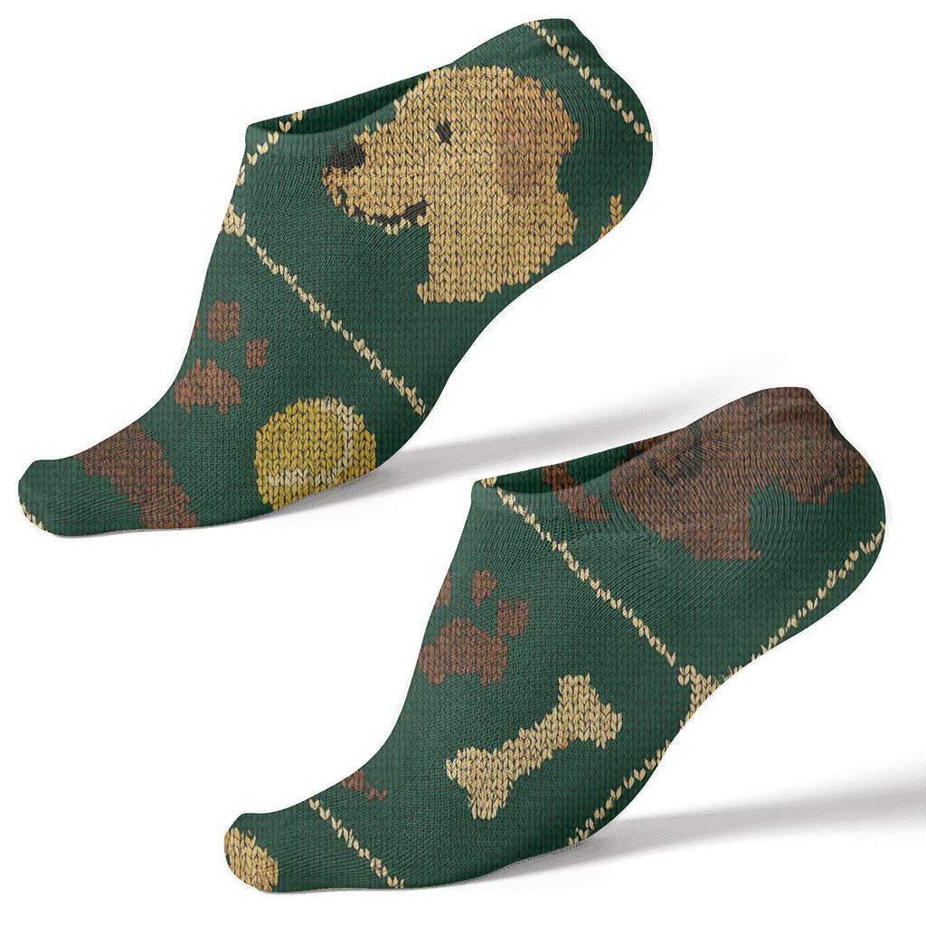 Labrador Retriever Knit Illusion Paw And Ball Tiling designer print ankle socks