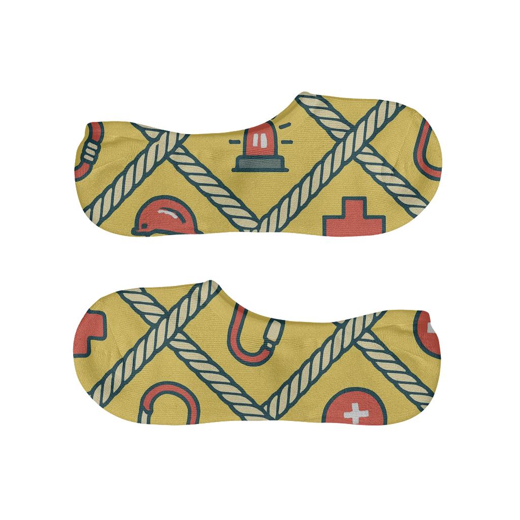 Safety Yellow Rope Lattice With Rescue Worker Icons low cut no-show socks