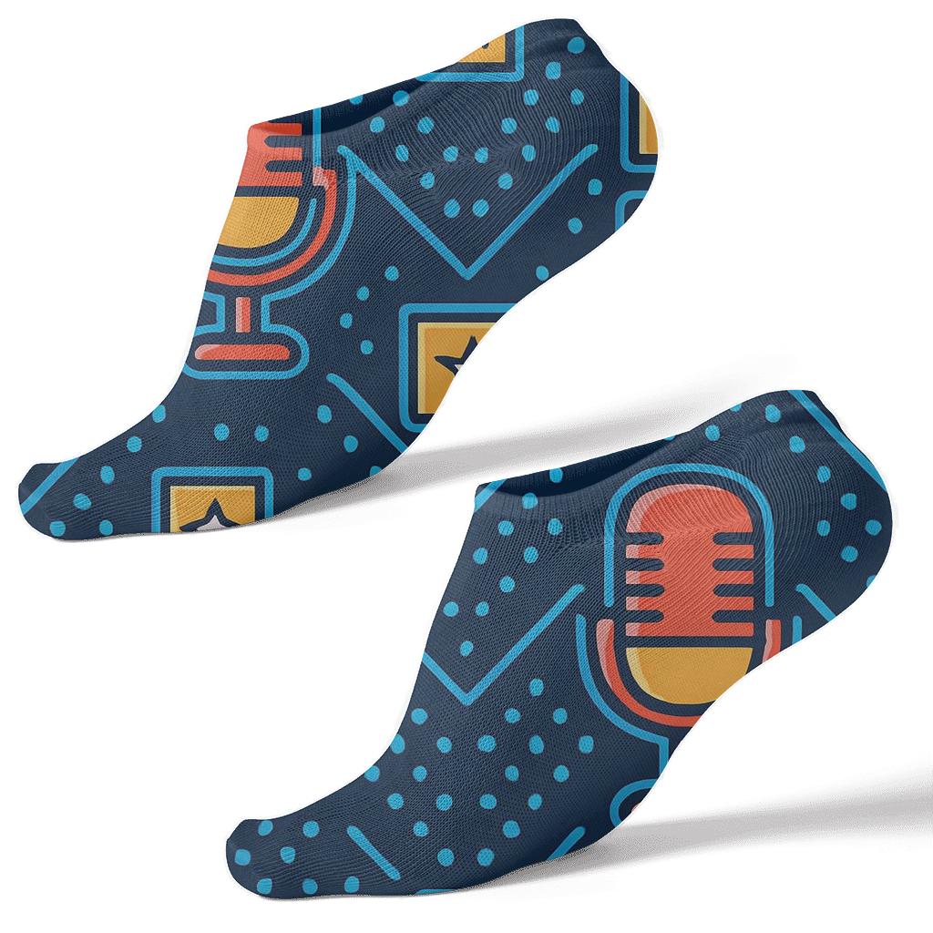 Reporter Microphone Chevron On Navy Blue comfortable cotton ankle socks