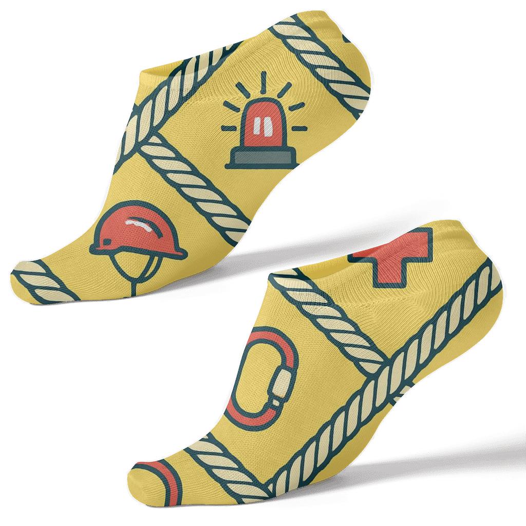 Safety Yellow Rope Lattice With Rescue Worker Icons designer print ankle socks