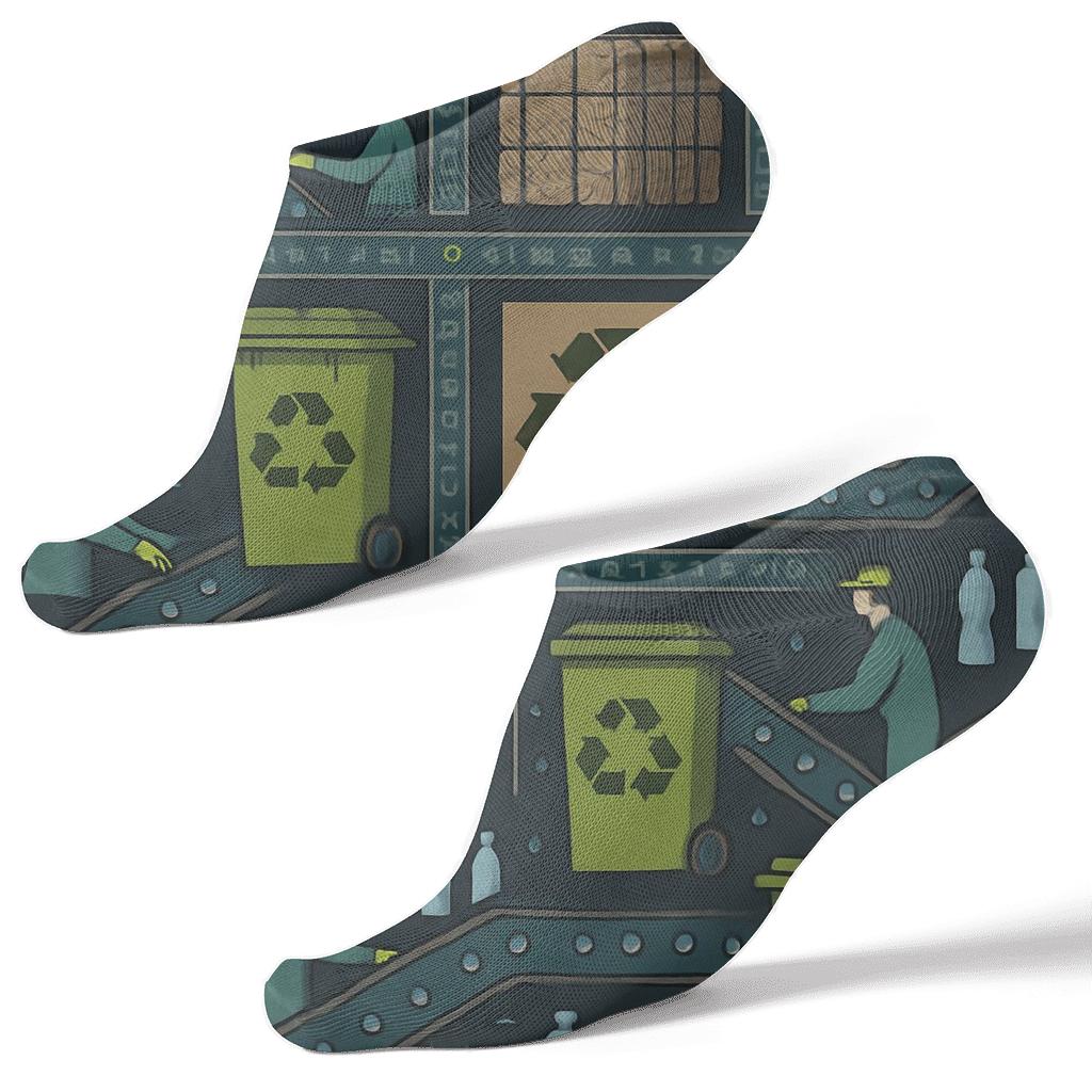 Industrial Collage Grid Recycling Plant Worker Pattern trendy patterned ankle socks