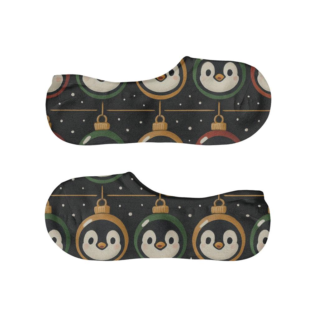 Penguin Ornament Stripe Bands On Black Background anti-slip no-show socks