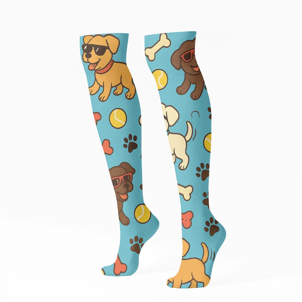 Dog Park Confetti Scatter On Sky Blue Field personalized knee-high socks