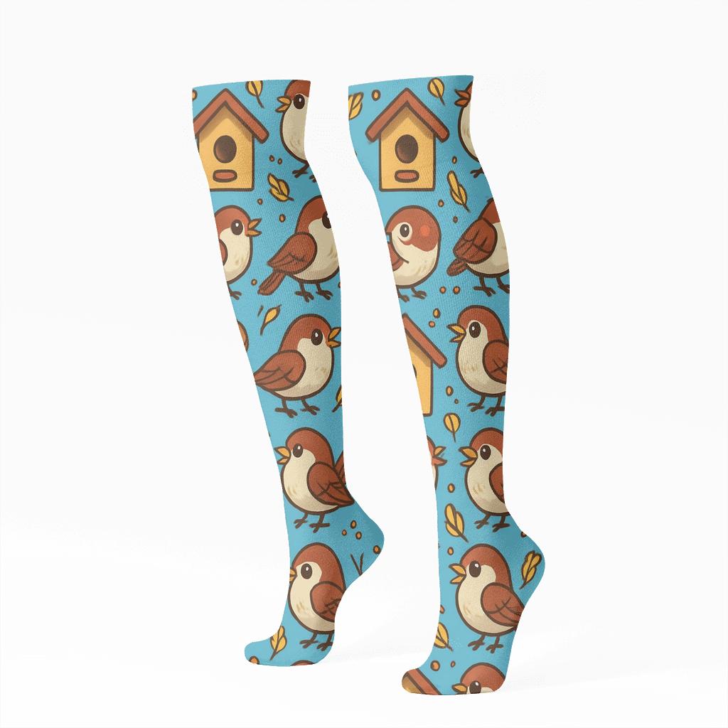 Garden Lattice With Birdhouses In Sunny Grid soft everyday knee-high socks