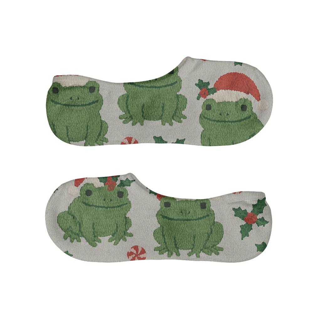Santa Hat Frog Scatter On Light Gray Background breathable no-show socks