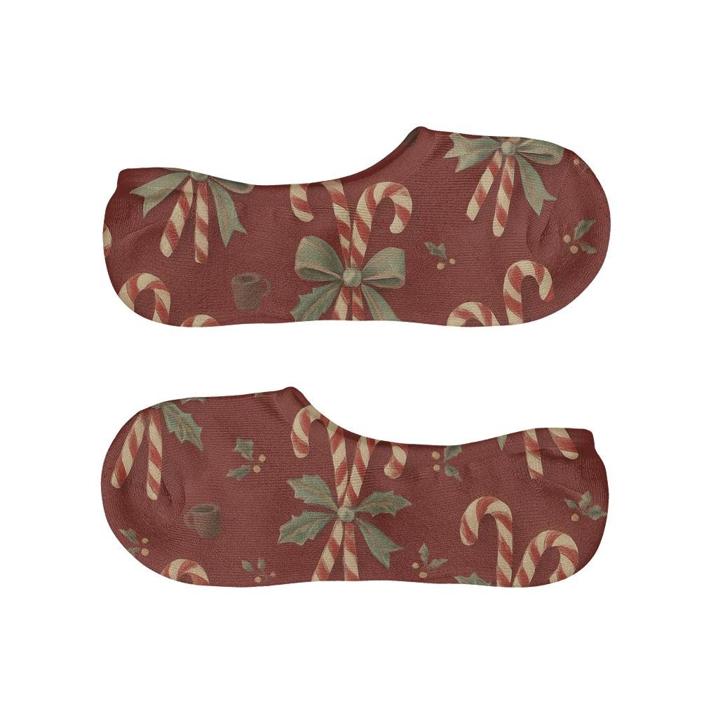 Candy Canes Vintage Poster Toss On Deep Red comfortable invisible socks