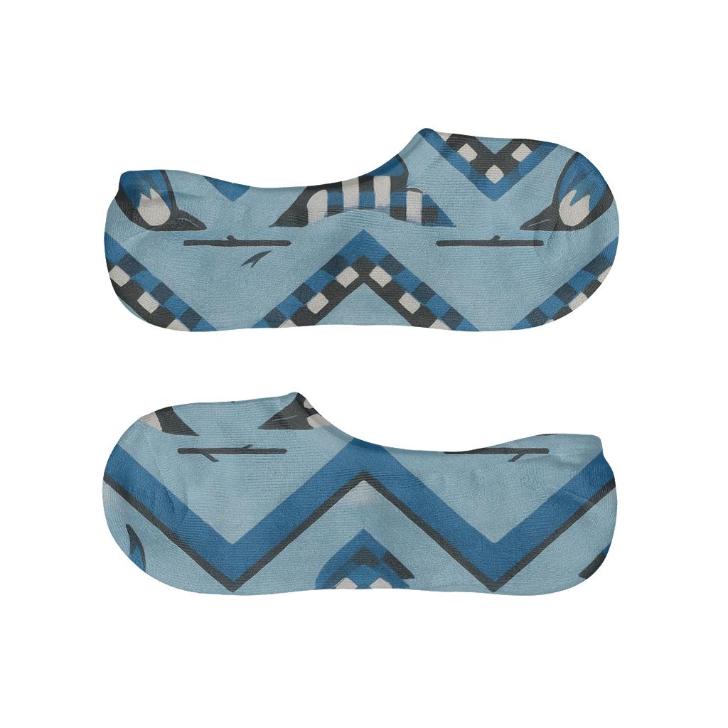 Blue Jay Crest Chevron Bands On Soft Sky Blue Background designer printed no-show socks