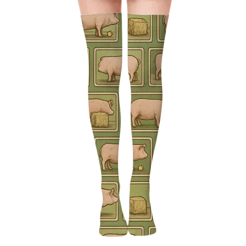 Vintage Poster Tiles With Pig In The Orchard stylish fashion over-the-knee socks