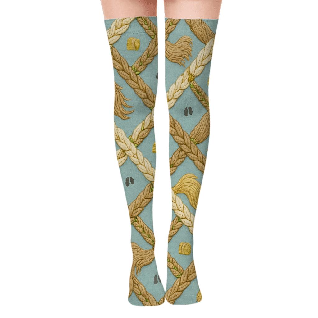 Braided Mane Lattice Pony Pattern unique graphic over-the-knee socks