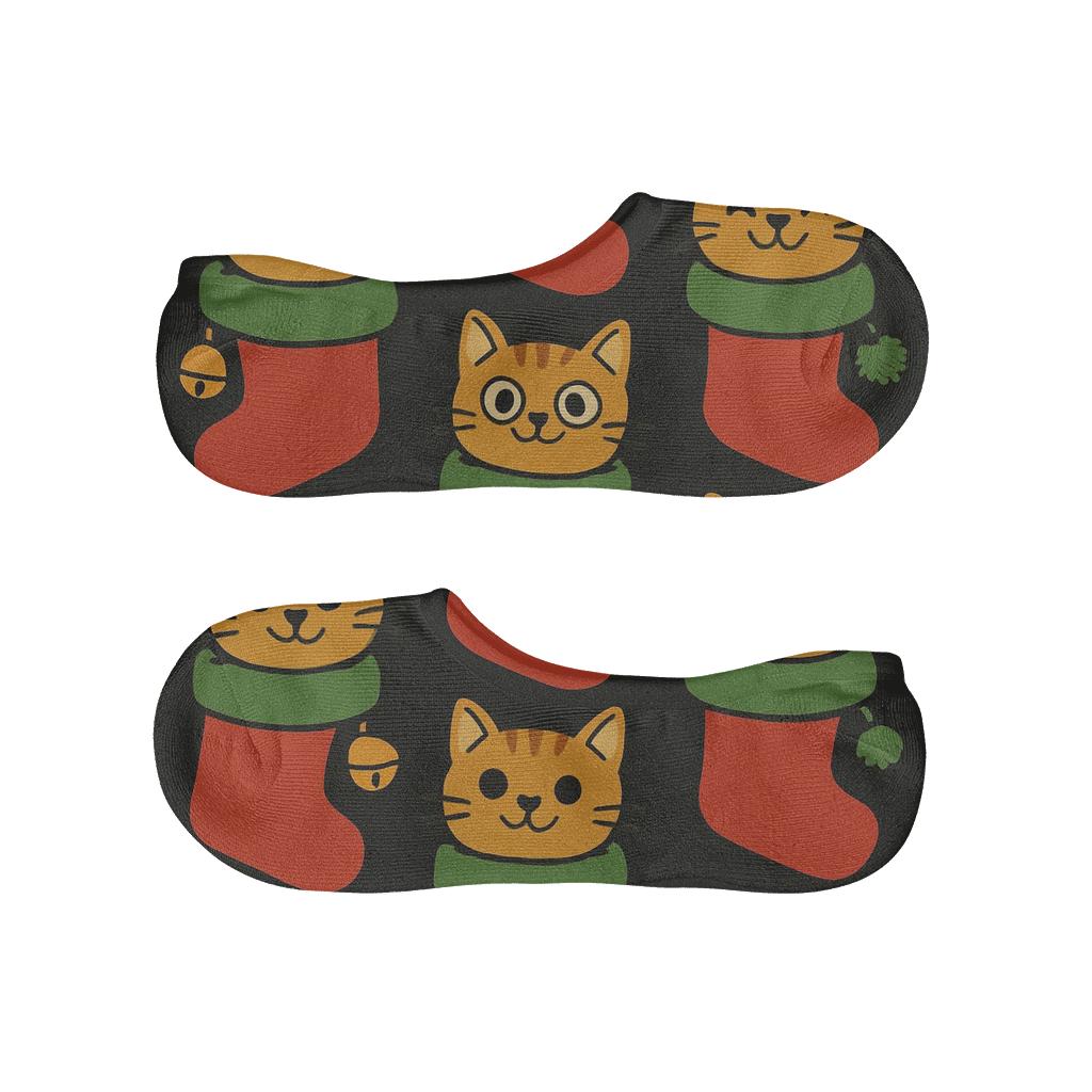 Holiday Stocking Cats Grid On Black Background unique hidden socks