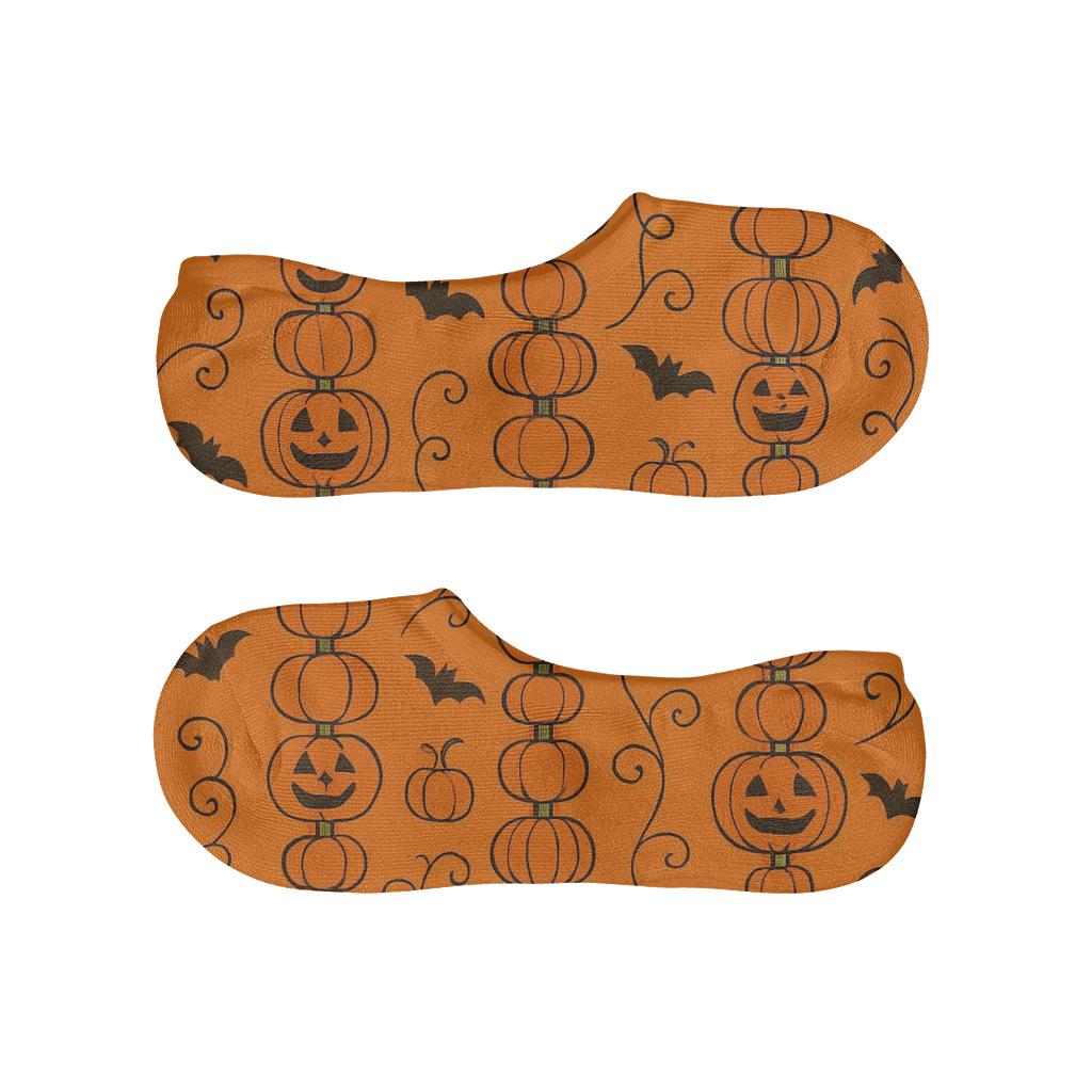 Pumpkin Stack Vertical Repeat On Orange Background anti-slip no-show socks