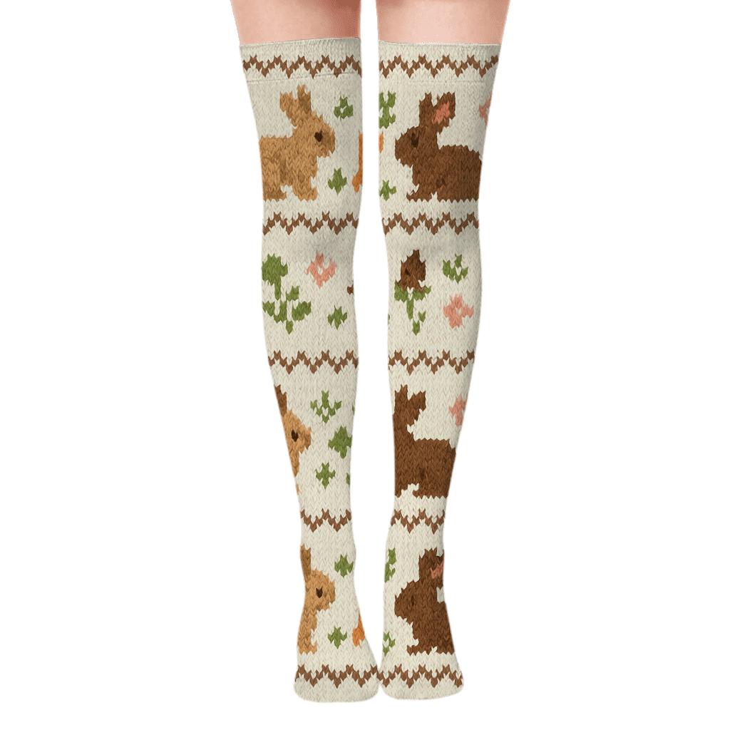 Knitted Meadow Bands With Rabbit Motifs custom over-the-knee socks