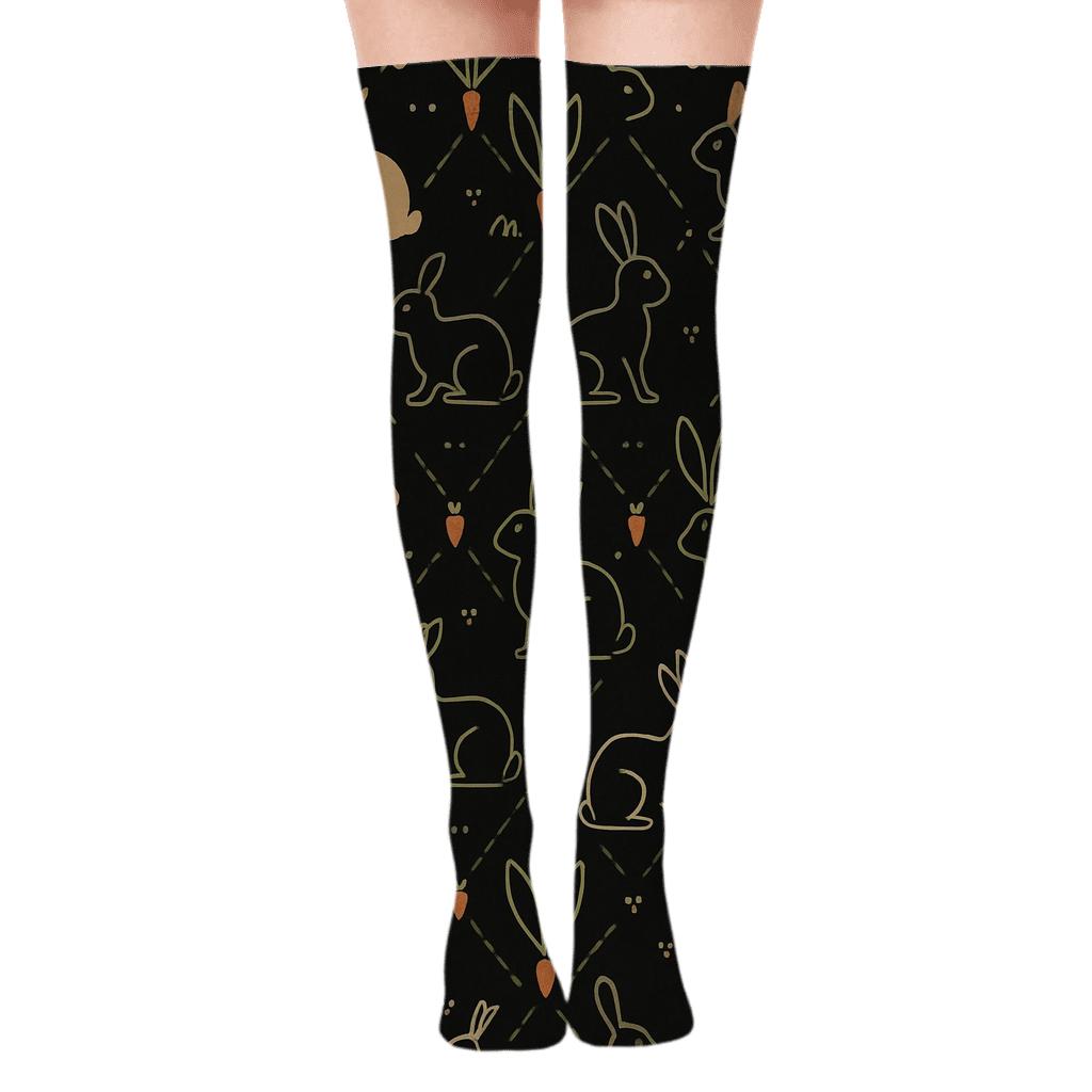 Carrot Lattice On Black Field, Rabbit-Crafted designer print over-the-knee socks