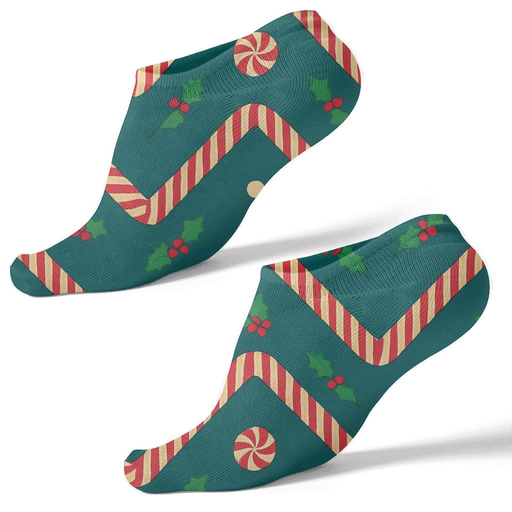 Candy Canes Chevron Candy Stripe Wave On Teal designer print ankle socks