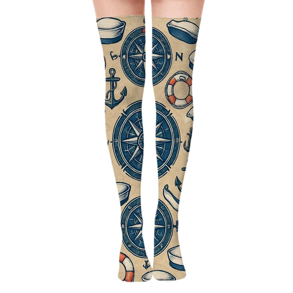 Compass Rosettes In Sailor Collage custom over-the-knee socks