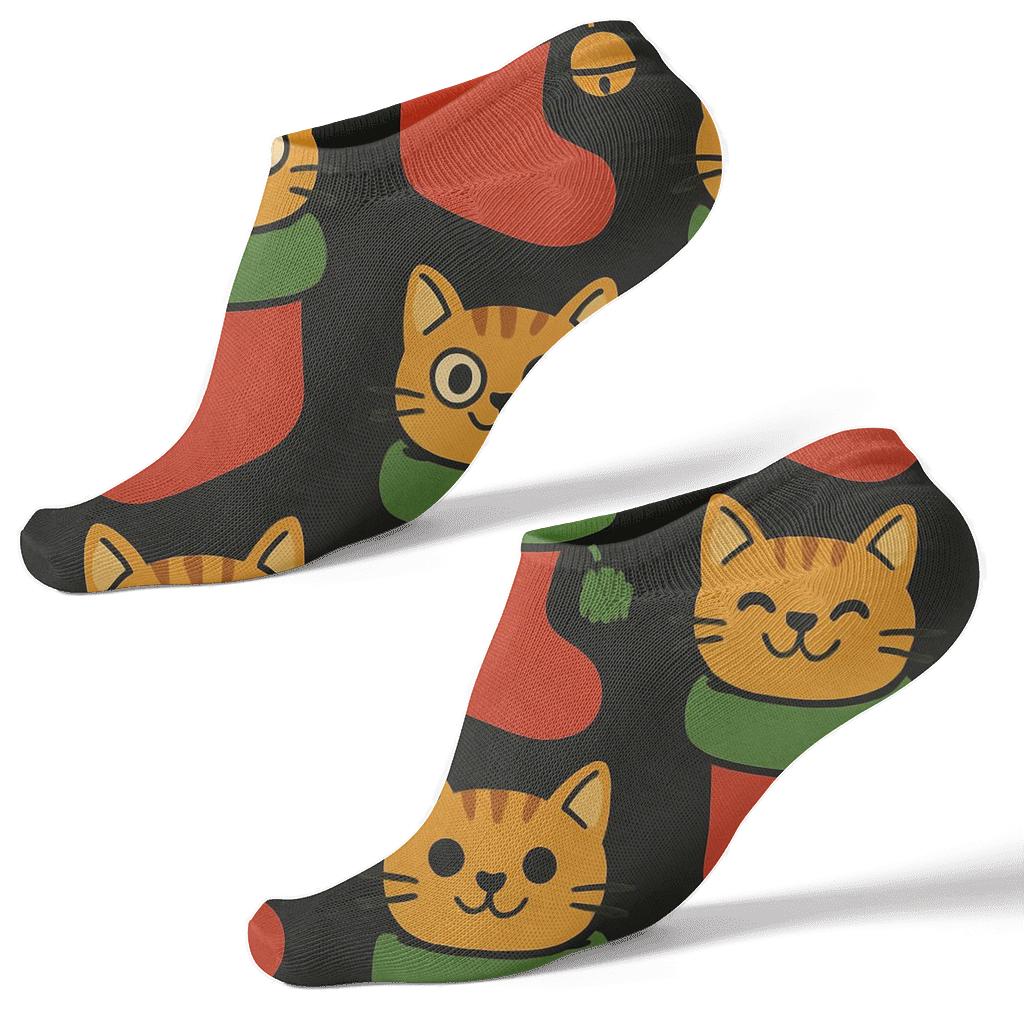 Holiday Stocking Cats Grid On Black Background comfortable cotton ankle socks