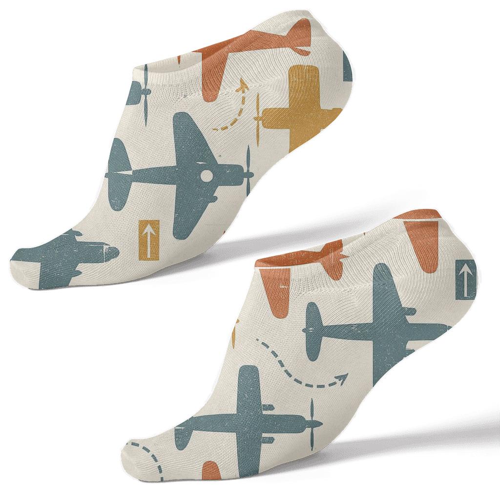 Vintage Aviation Poster Airplane Tessellation trendy patterned ankle socks