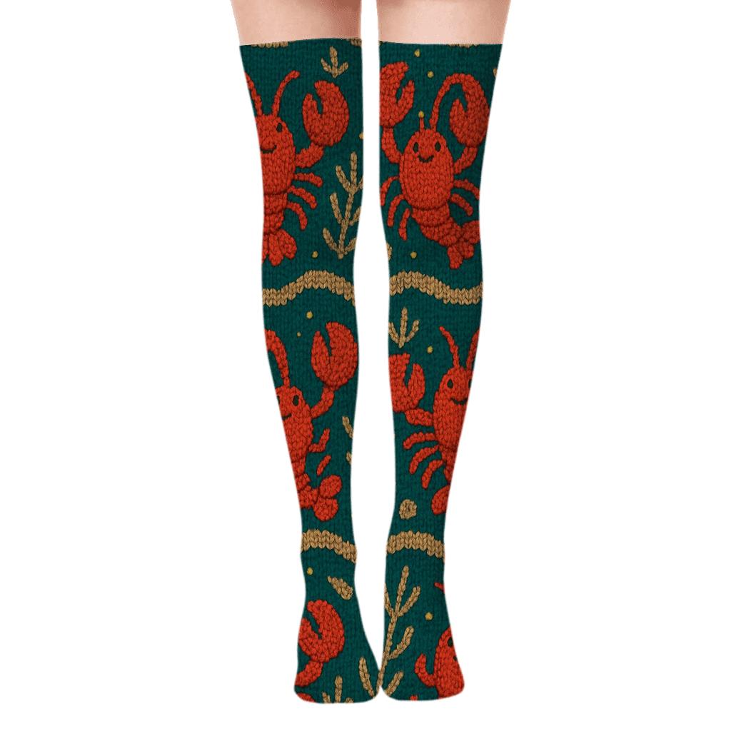 Wave Band Lobster Parade Pattern soft everyday over-the-knee socks