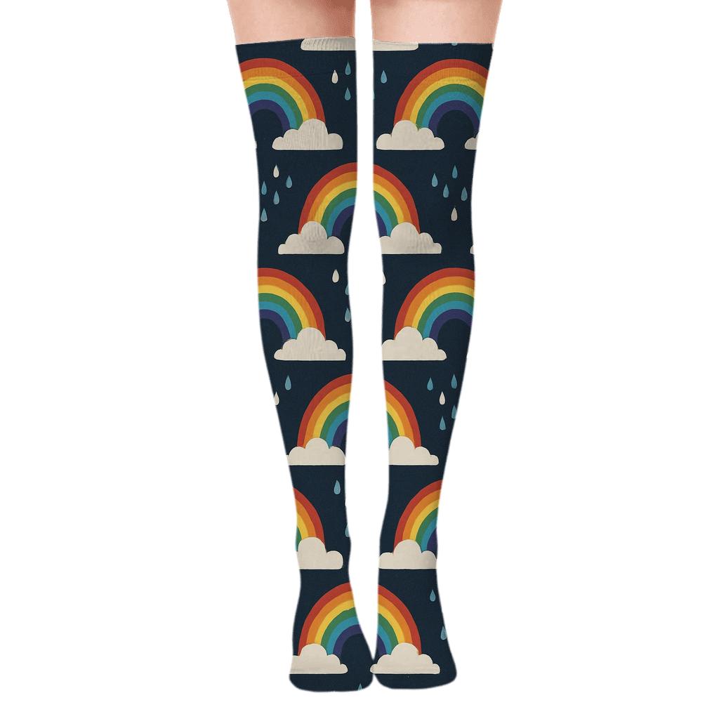 Rainbow Cloud Edge Bands on Midnight Navy Over-the-Knee Socks