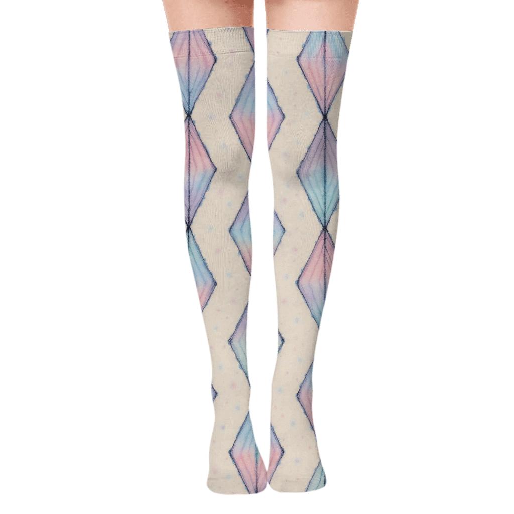 Pastel Shibori Diamond Ladder On Warm Ivory Background personalized over-the-knee socks