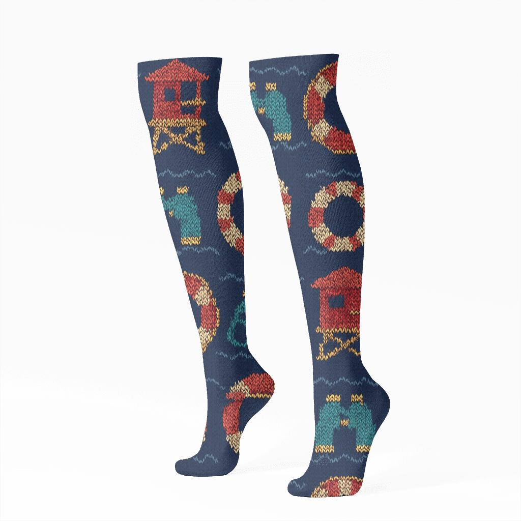 Knit Illusion Lifeguard Lookout Tiles custom knee-high socks