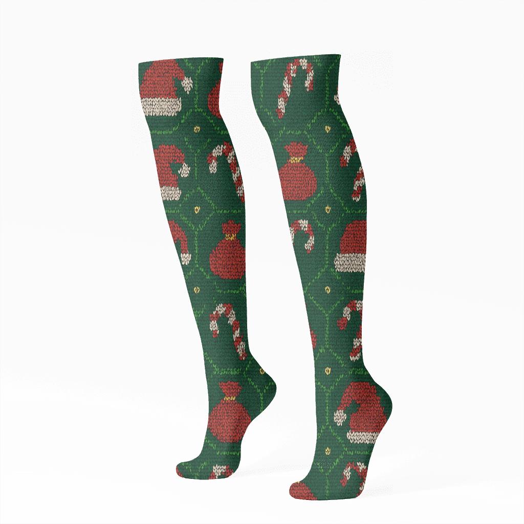 Nordic Knit Illusion Santa Claus Tiling unique graphic knee-high socks