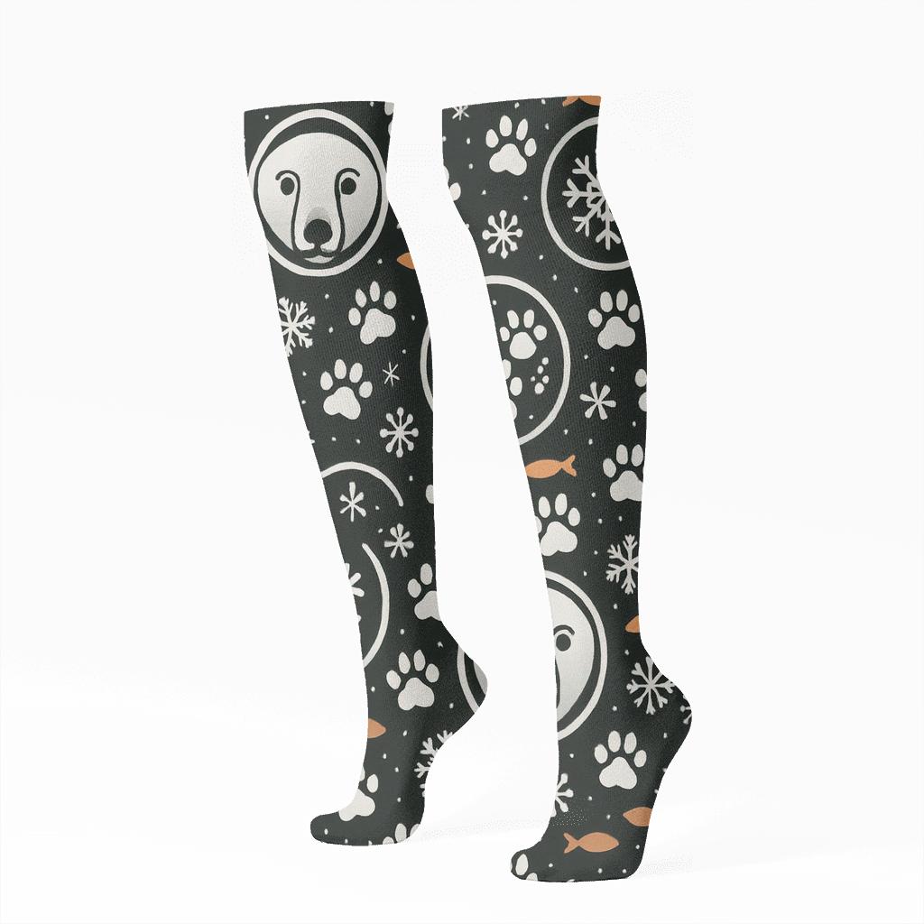 Midnight Field Pattern With Polar Bear Eyes premium sports knee-high socks