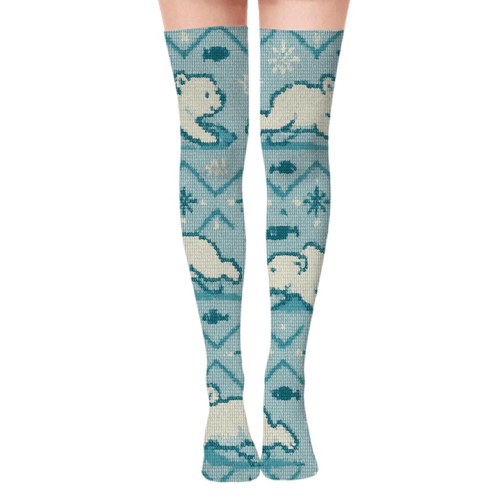 Polar Bear Knit Illusion Snow Party Bands personalized over-the-knee socks