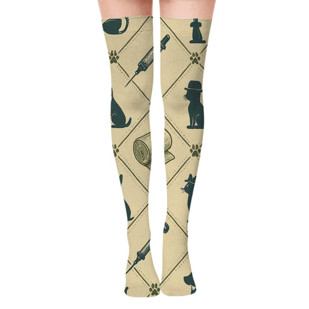 Vintage Tool Lattice Pattern For Veterinarian premium cozy over-the-knee socks