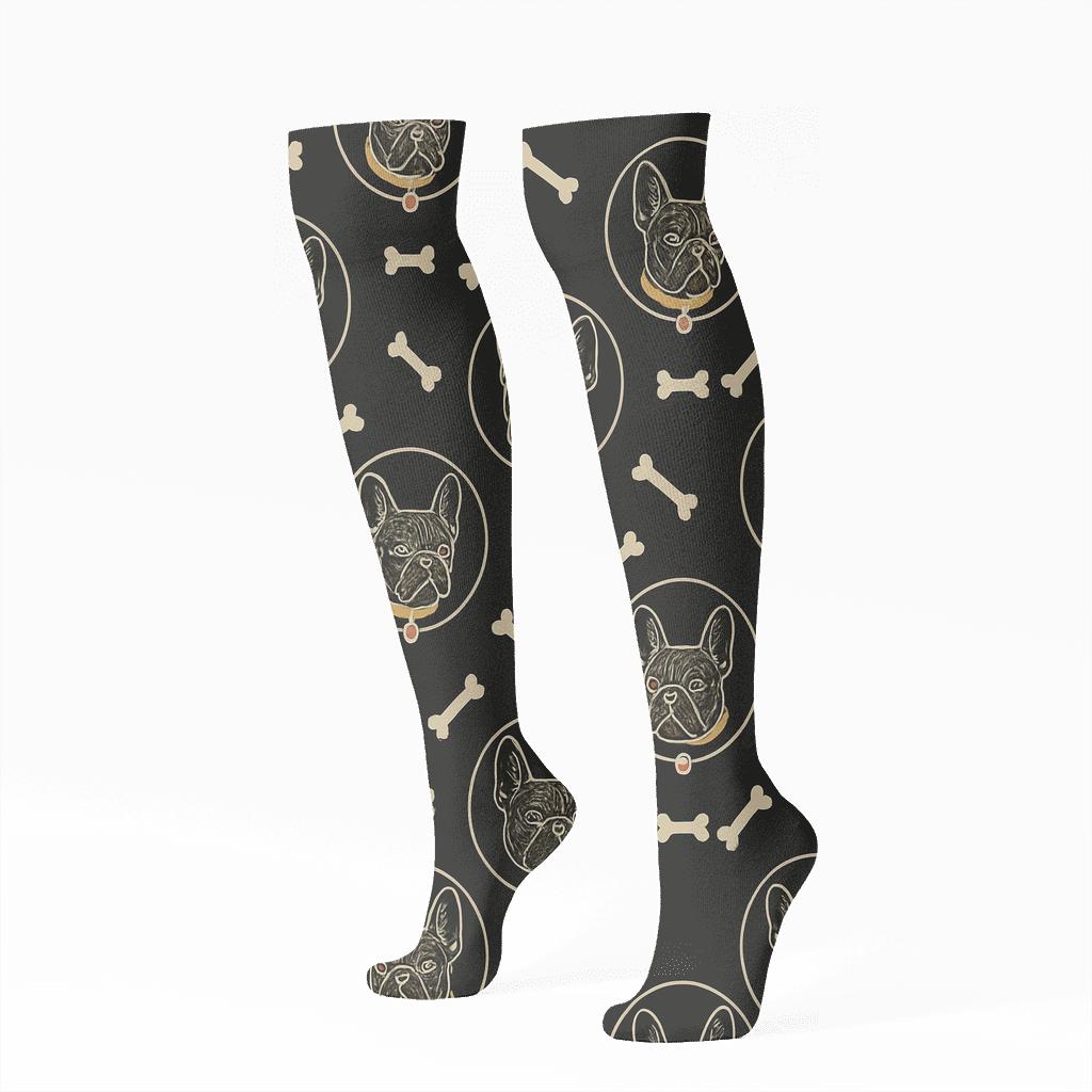 Brindle Bulldog Collar Medallion Lattice premium sports knee-high socks