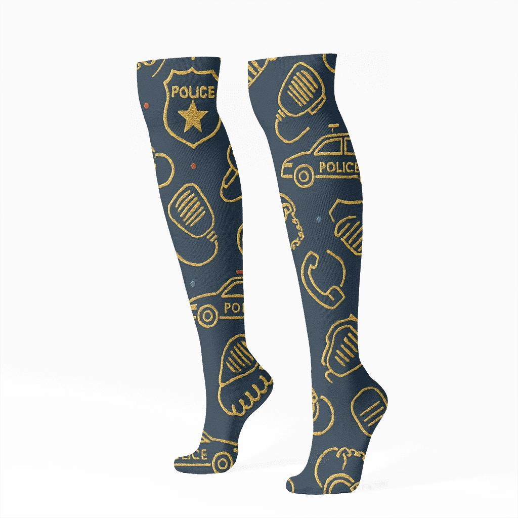 Police Officer Night Patrol Tessellation comfortable cotton knee-high socks