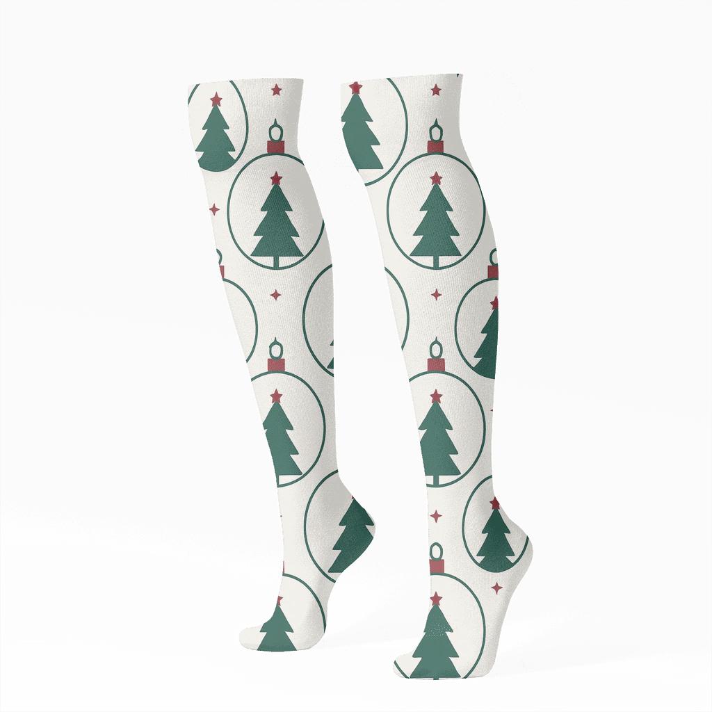 Ornament Medallions With Christmas Tree Silhouettes soft everyday knee-high socks