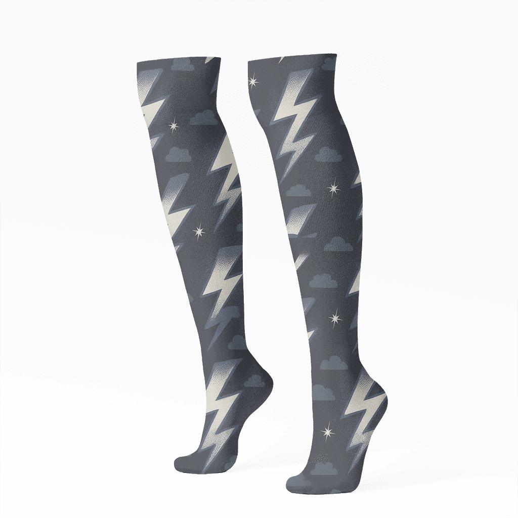 Vintage Voltage Bolt Banner Repeat unique graphic knee-high socks