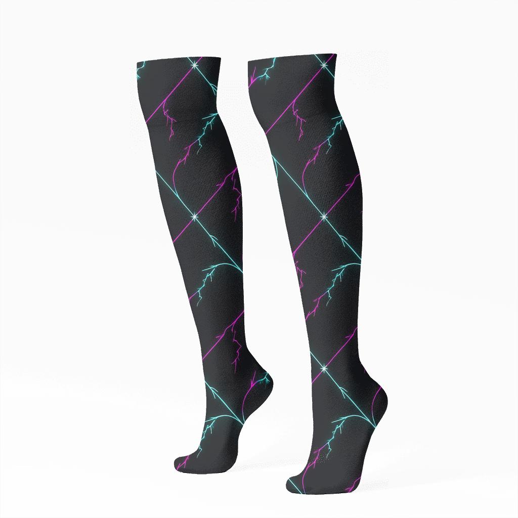 Neon Arc Lattice Micro Bolt Scatter unique graphic knee-high socks