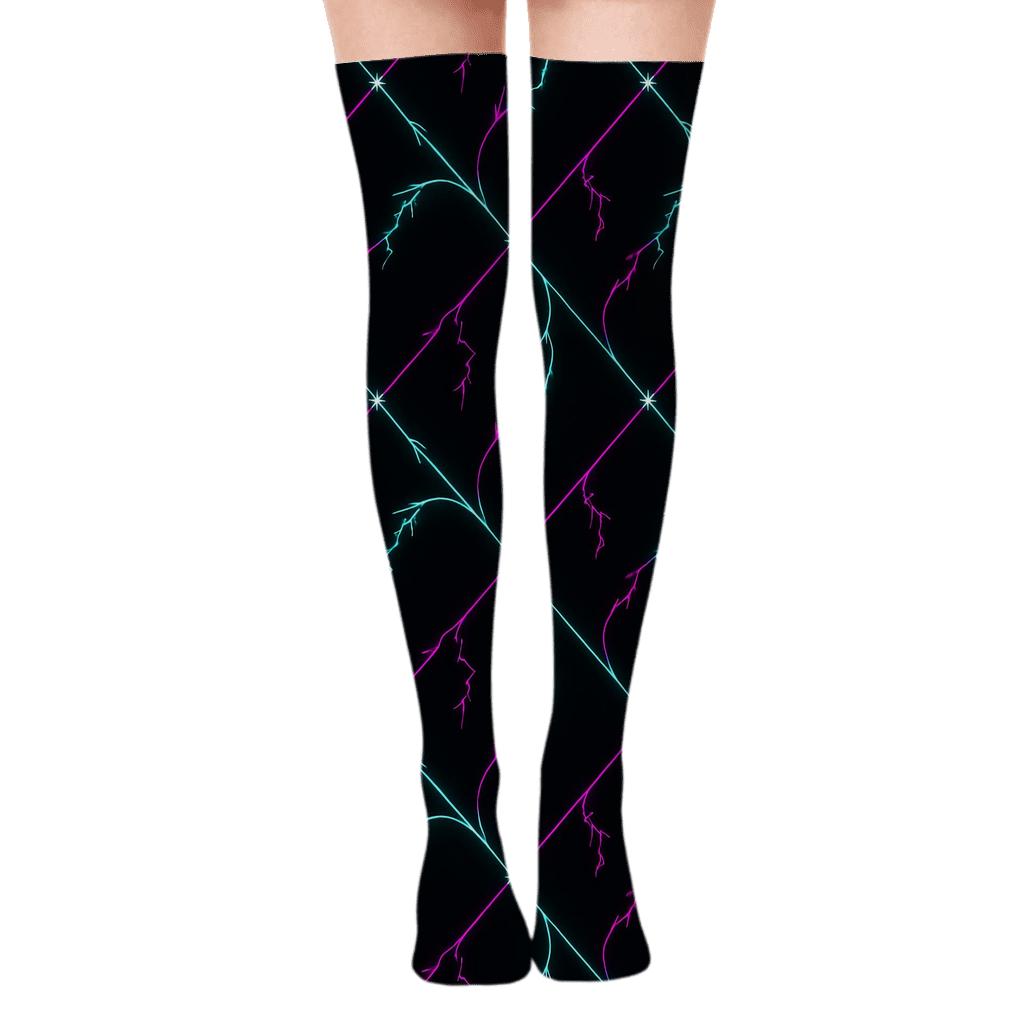 Neon Arc Lattice Micro Bolt Scatter comfortable cotton over-the-knee socks