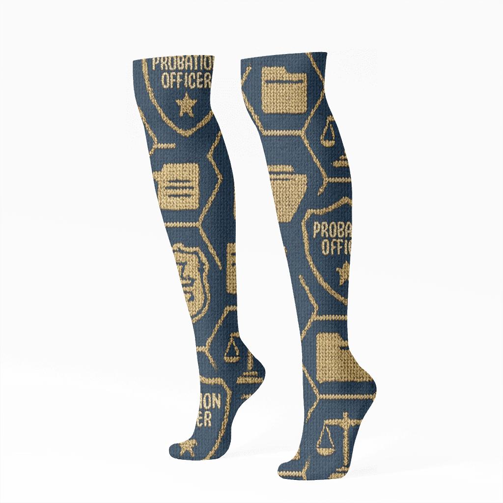 Probation Officer Badge Lattice In Navy And Gold premium sports knee-high socks