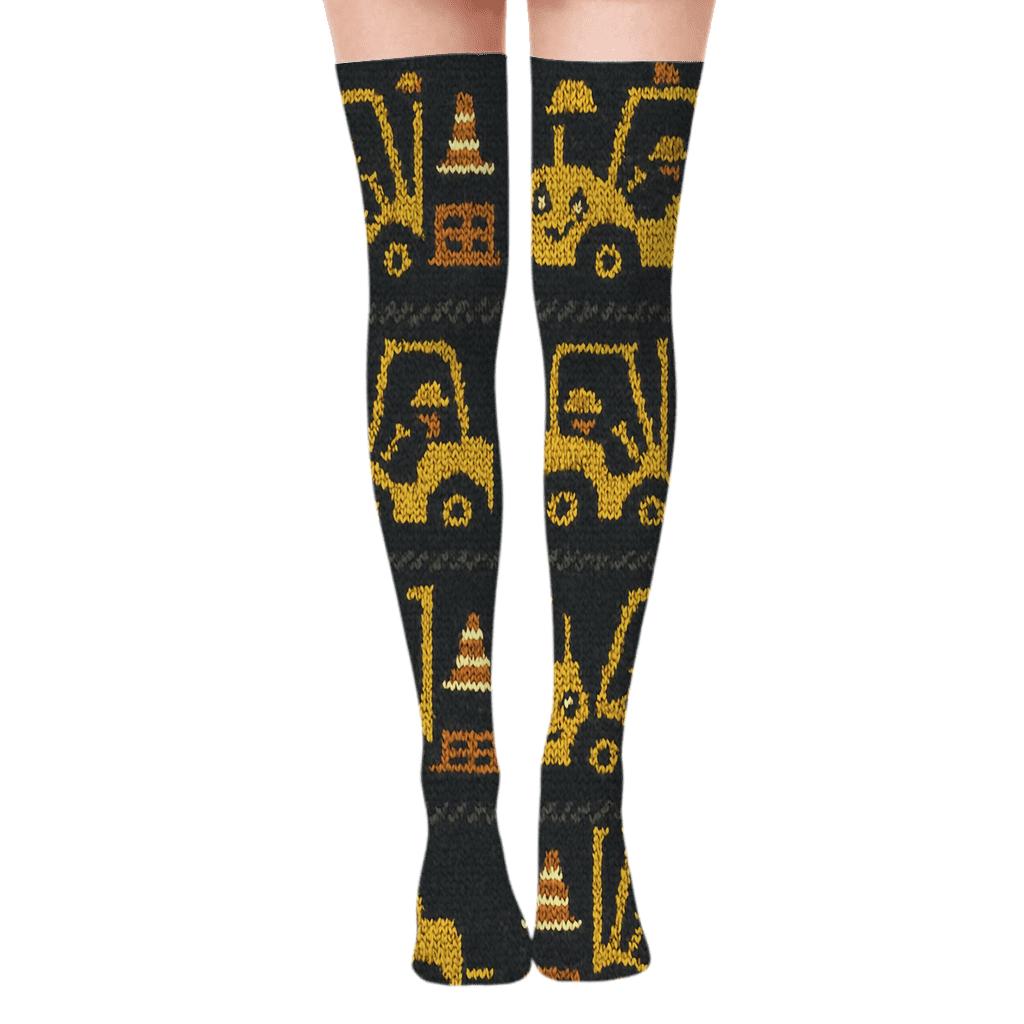 Knitted Safety Checks Forklift Operator Pattern trendy patterned over-the-knee socks