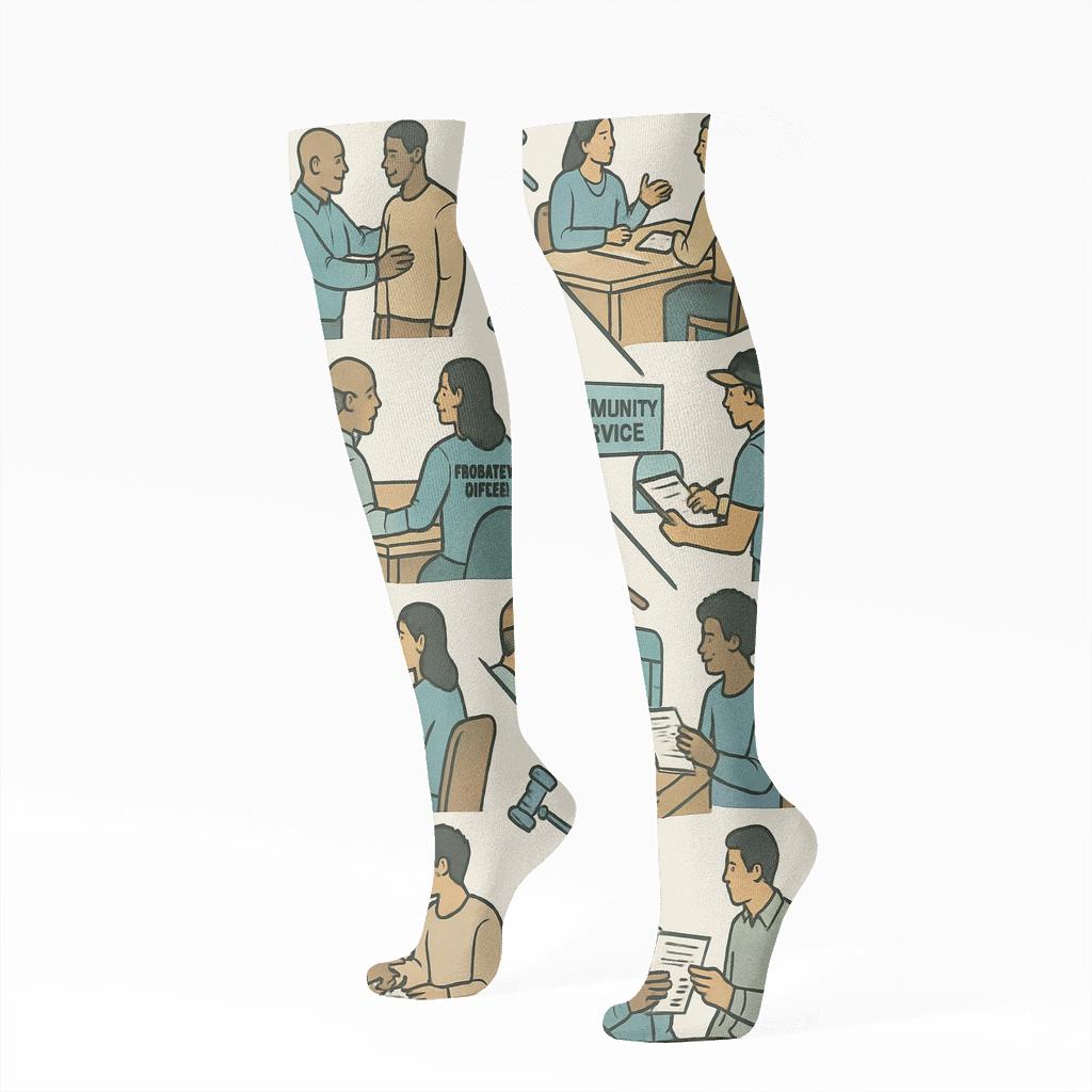 Community Guidance Pattern With Probation Officer Scenes trendy patterned knee-high socks
