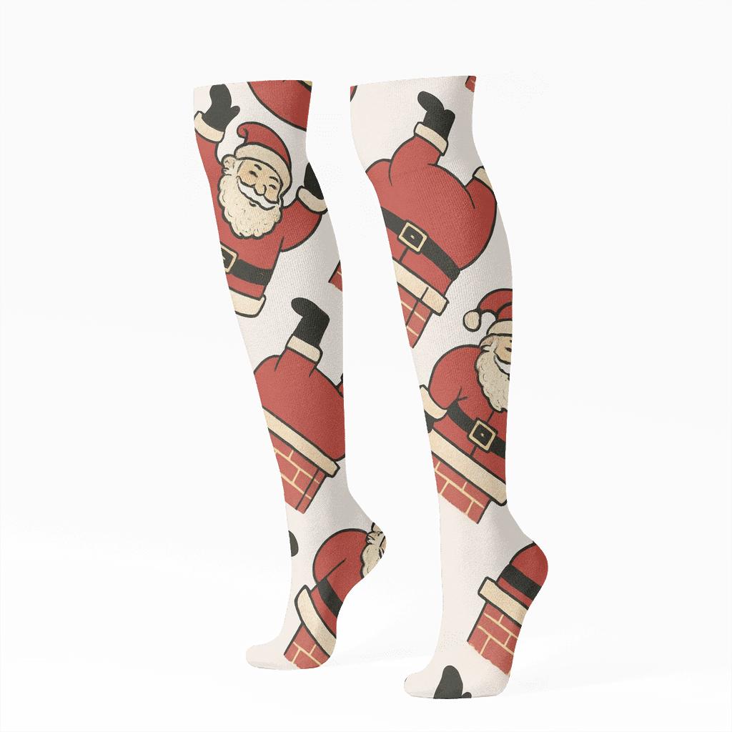 Vintage Santa Chimney Tessellation soft everyday knee-high socks