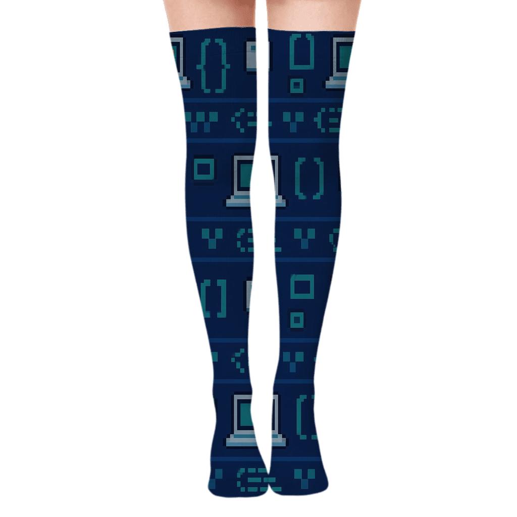 Pixel Quilt Study For The Software Developer comfortable cotton over-the-knee socks