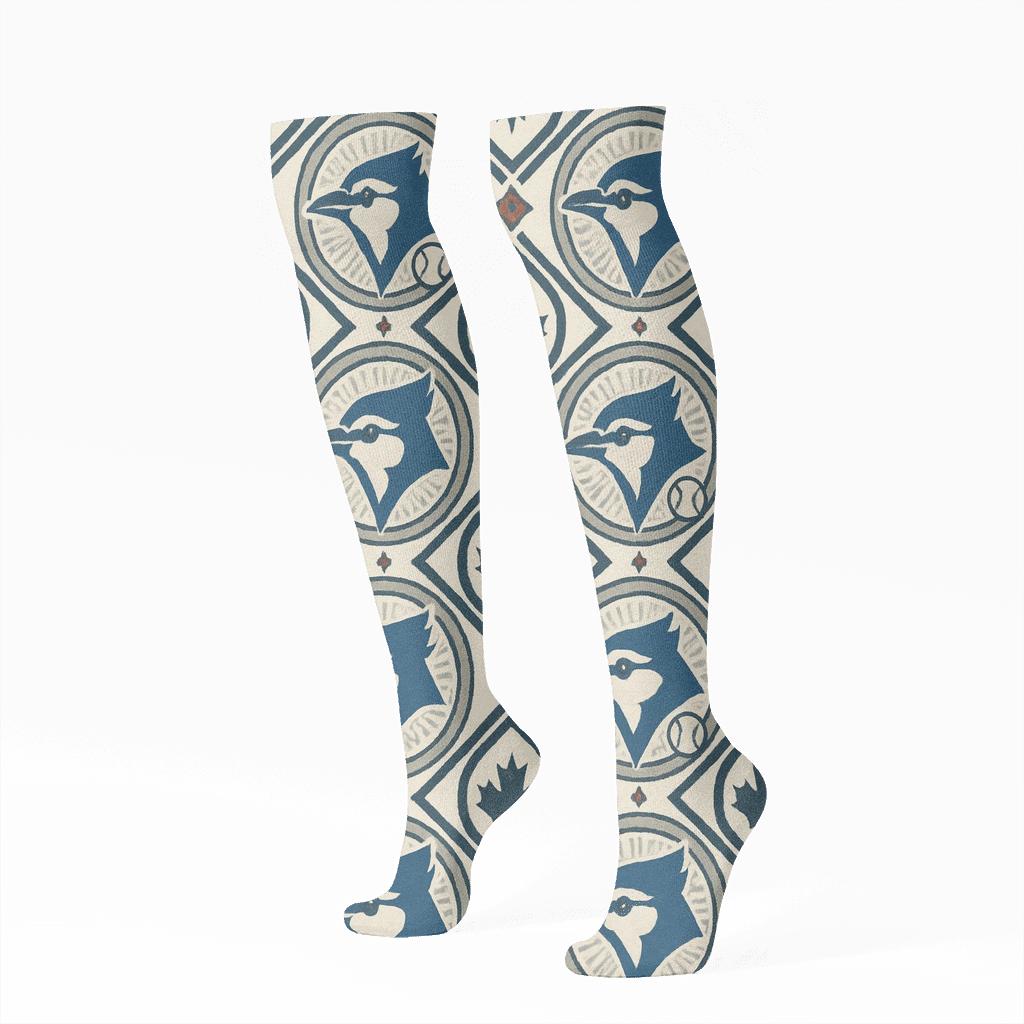 Blue Jays Medallion Lattice On White Field personalized knee-high socks