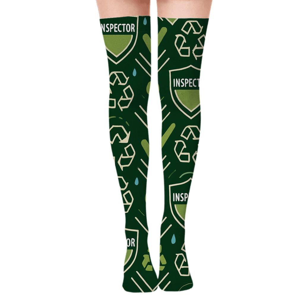 Environmental Inspector Badge Chevron Forest Grid trendy patterned over-the-knee socks