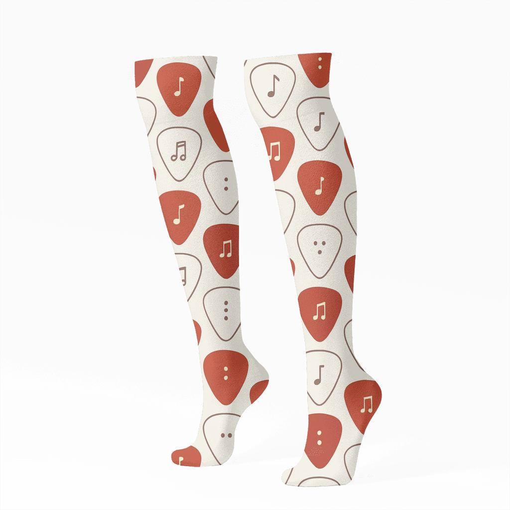 Modern Minimalist Grid With Guitar Picks unique graphic knee-high socks