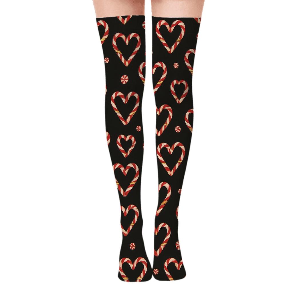 Candy Canes Heart Tessellation, Elegant Chic unique graphic over-the-knee socks